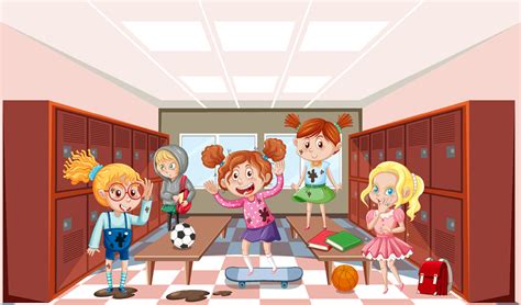 Locker room scene with school kids 4719162 Vector Art at Vecteezy