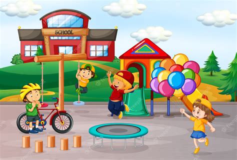 Kids Playing On Playground Clipart