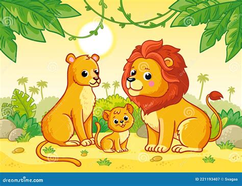 Lion Family Cartoon Vector Illustration | CartoonDealer.com #256222972