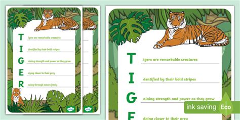 Tiger Acrostic Poem Example (Teacher-Made) - Twinkl