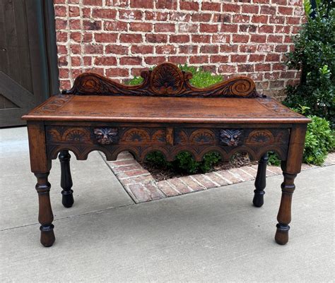 Antique English Window Seat Bed Bench Gothic Revival Carved Oak 2 ...