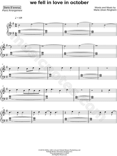 Dario D'aversa "we fell in love in october" Sheet Music (Piano Solo) in G Major - Download ...