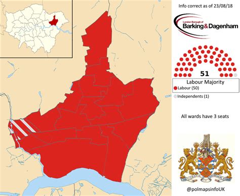 Barking and Dagenham Borough Council, London. 23/08/2018: : PoliticalMaps