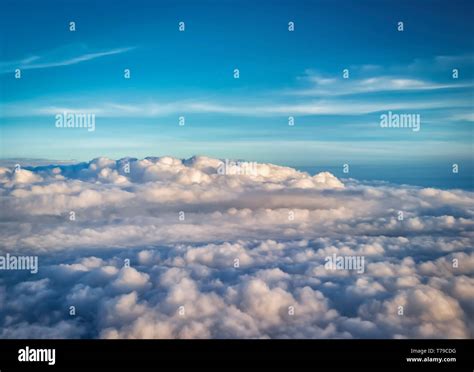 Aerial view of monsoon clouds over the plains of India. Thick layers of ...