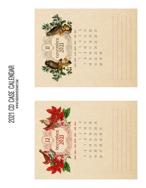 Free Printable Calendar 2021 - CD Case Calendar! - The Graphics Fairy