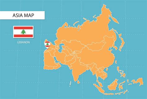 Lebanon map in Asia, icons showing Lebanon location and flags. 15705617 ...