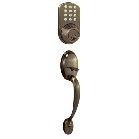 MiLocks Antique Brass Keyless Entry Deadbolt and Door Handleset Lock with Electronic Digital ...