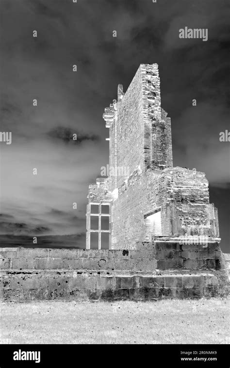 Abstract inverted image of an old abandoned mansion house in ruins. Haunted house concept Stock ...