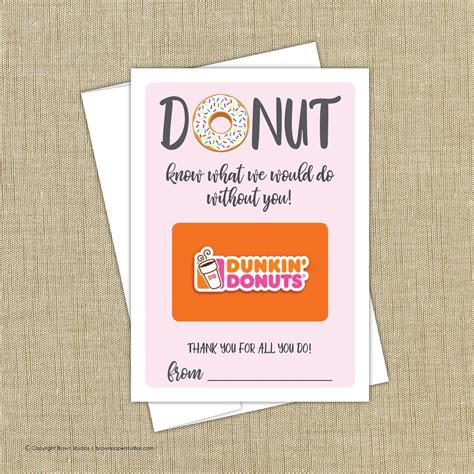 Dunkin Donuts Gift Card Holder INSTANT DOWNLOAD Teacher | Etsy