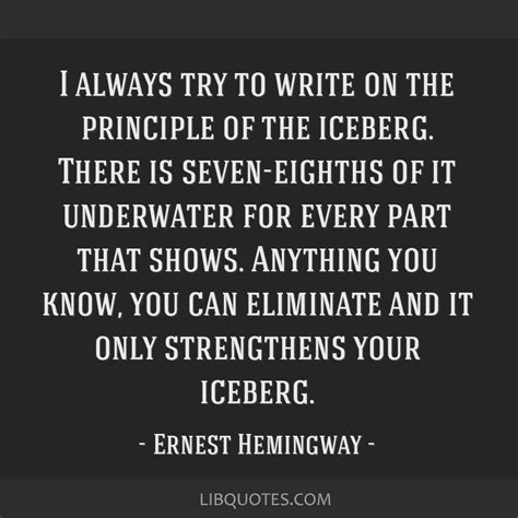 I always try to write on the principle of the iceberg....