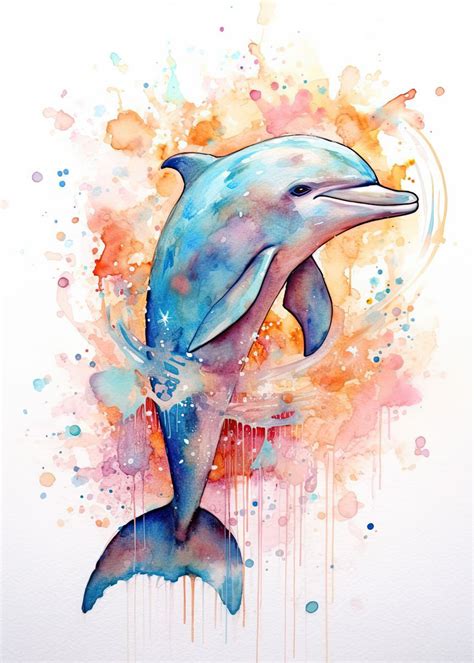 'Dolphin Watercolor' Poster, picture, metal print, paint by Zake Yonkou | Displate | Dolphin ...