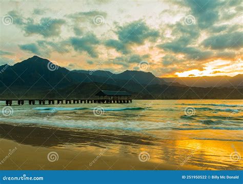 Hanalei Pier and Hanalei Bay at Sunset Stock Photo - Image of holiday ...