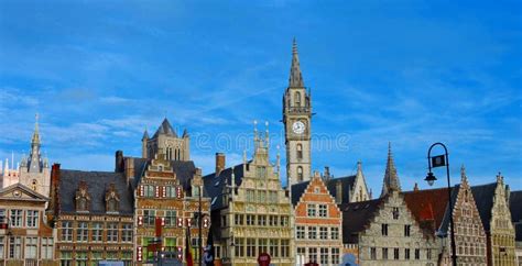 Skyline in Ghent, Belgium stock image. Image of dusk - 96118993