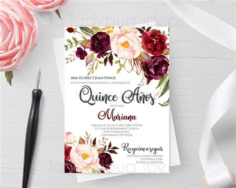 Spanish Quinceanera Invitation. Invitaciones Quinceanera Para Editar/imprimir En Español ...