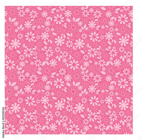 Elegant flower seamless pattern with small daisy flowers and leaves. Pink elements on dark pink ...