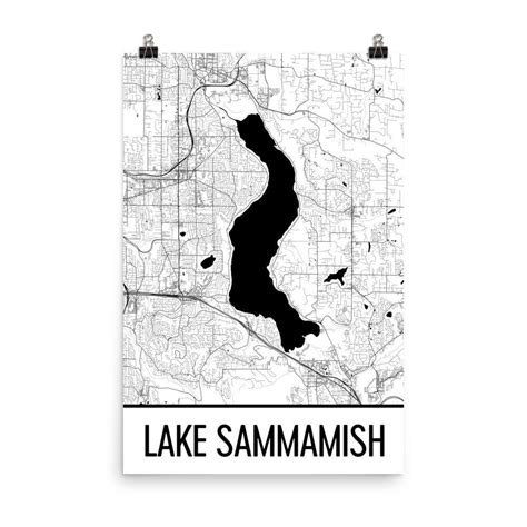 Lake Sammamish Washington Lake Sammamish WA Washington Map - Etsy | Lake art, Washington map ...