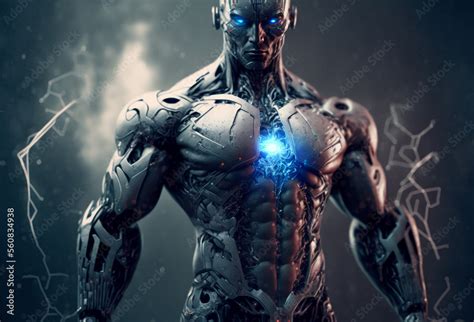 Cyborg Human Standing Digital Art Stock Illustration | Adobe Stock