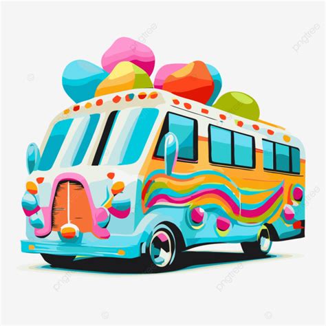 Party Bus Vector, Sticker Clipart Vintage Retro Colorful, Style Bus ...