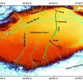 | Map of the Taklamakan Desert Highway and the Taklamakan Desert... | Download Scientific Diagram