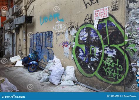 Graffiti in Alleyway in Asia Editorial Stock Image - Image of tunnel, alley: 109967329