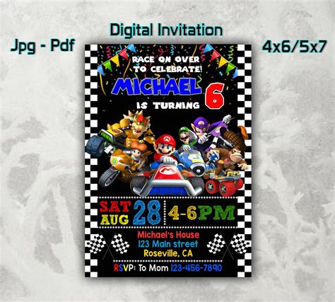 Mario kart Birthday Invitation Super Mario Invitation | Etsy