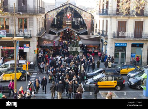 La Boqueria Barcelona market entrance at the la Rambla Catalonia Spain ...