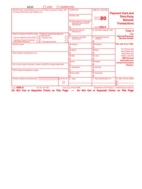 2020 Form IRS 1099-K Fill Online, Printable, Fillable, Blank - pdfFiller