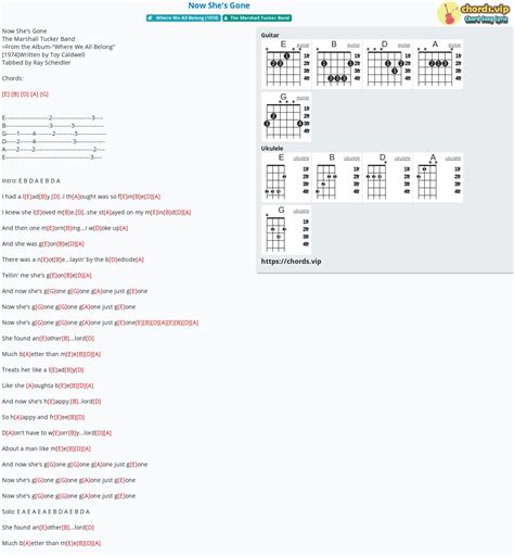 Chord: Now She's Gone - tab, song lyric, sheet, guitar, ukulele | chords.vip