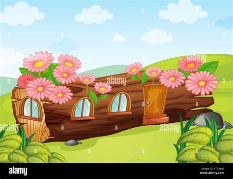 illustration of a wooden house on a blue background Stock Vector Image ...