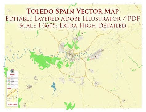 Toledo Spain City Vector Map Exact High Detailed Urban Plan editable ...