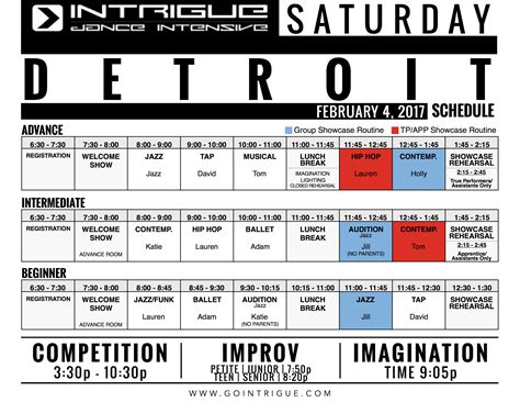 Detroit Class Schedules 2017 - Intrigue Dance Intensive