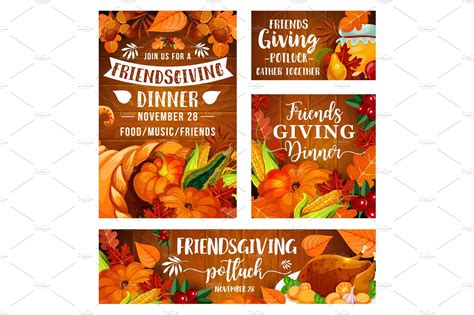 Friendsgiving potluck dinner | Food Illustrations ~ Creative Market