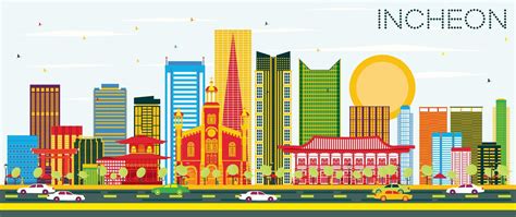 Incheon Skyline with Color Buildings and Blue Sky. 15332965 Vector Art ...