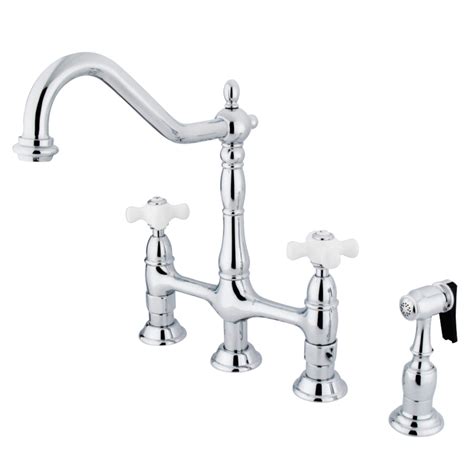 Kingston Brass KS1271PXBS Heritage Bridge Kitchen Faucet with Brass ...