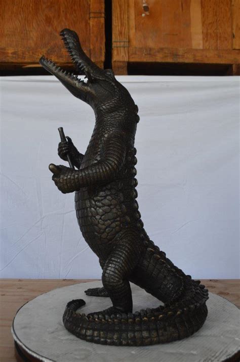 Alligator having fun bronze statue - fountain - Size: 15"L x 15"W x 31"H. - NiFAO