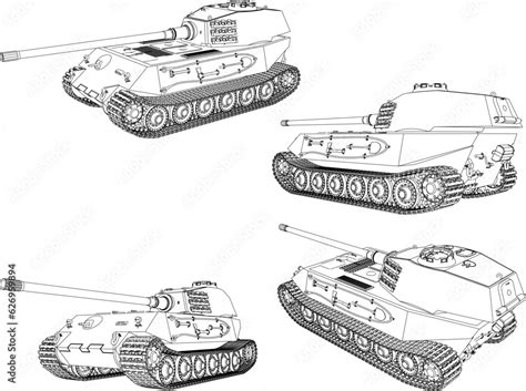 Vector sketch illustration of battle panther tank with long cannon ready for war Stock Vector ...