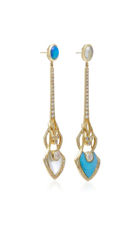 Diamond, Moonstone, and Opal Mismatched Statement Earrings For Sale at 1stDibs