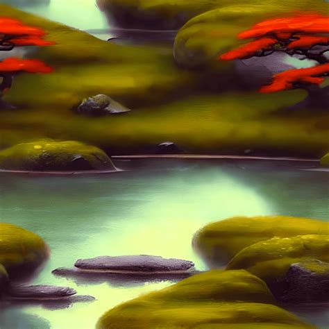 Japanese Garden Pond Oil Painting · Creative Fabrica