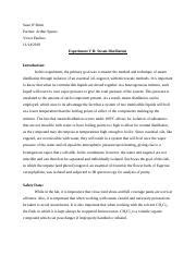 Steam Distillation Lab Report.docx - Sean O'Brien Partner: Arthur ...