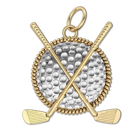 Two Tone Golf Ball & Clubs Round Rope Frame Golf Jewelry Pendant or ...