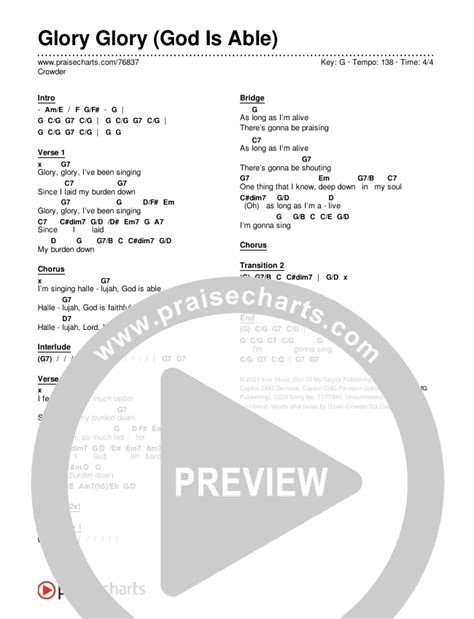 Glory Glory (God Is Able) Chords PDF (Crowder) - PraiseCharts