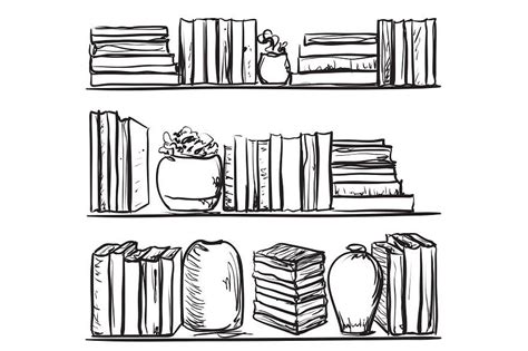 Books shelves sketch | Dibujos, Bordado, Costura