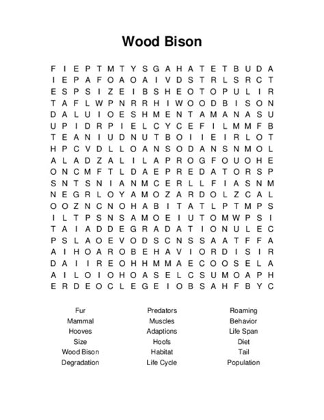 Wood Bison Word Search