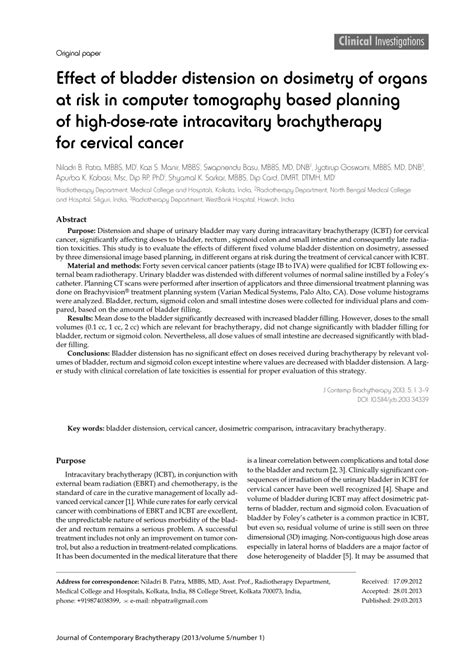 (PDF) Effect of bladder distension on dosimetry of organs at risk in computer tomography based ...