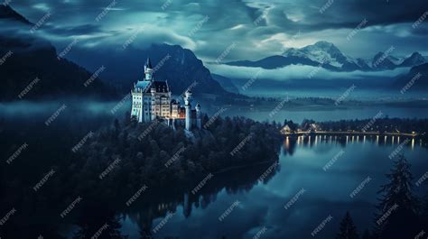 Premium AI Image | Night view of Neuschwanstein Castle