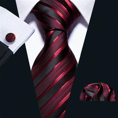 New Male Luxury Neck Tie For Men Business Red Striped 100% Silk Tie Set Barry.Wang Fashion ...