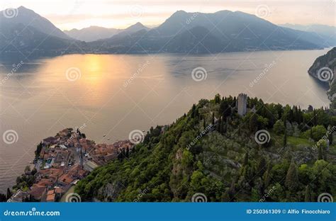 Aerial View Beautiful Panorama of Lake Como at Sunset Stock Image ...