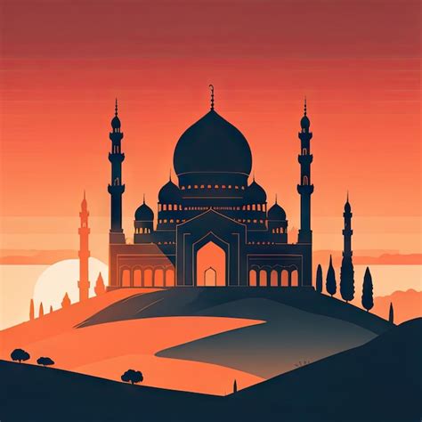 Premium AI Image | a painting of a silhouette of a masjid at hill at sunset