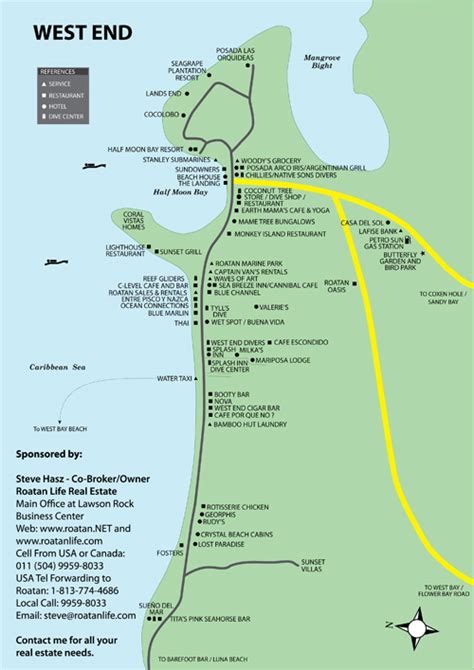 Maps of Roatan Island in the Western Caribbean Area