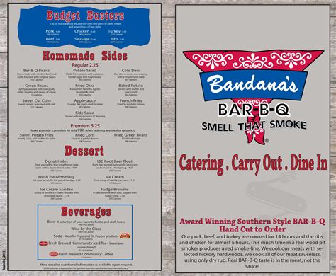 Bandana's BBQ menu in Independence, Missouri, USA